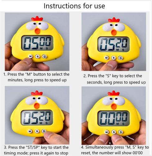 Kitchen Timer, Cute Cartoon Animal Countdown Timer, Digital Cooking Timer with Magnetic, LCD Large-Screen Visual Clock, Hangable Alarm Clock with ...