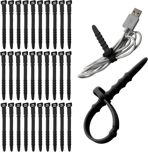 30 Pieces Silicone Zip Ties, 4.5 Inch Reusable Wire Ties Rubber Cable Ties Straps for Charging Cables, USB C Cable, Lightning Cable, Earphone Line...