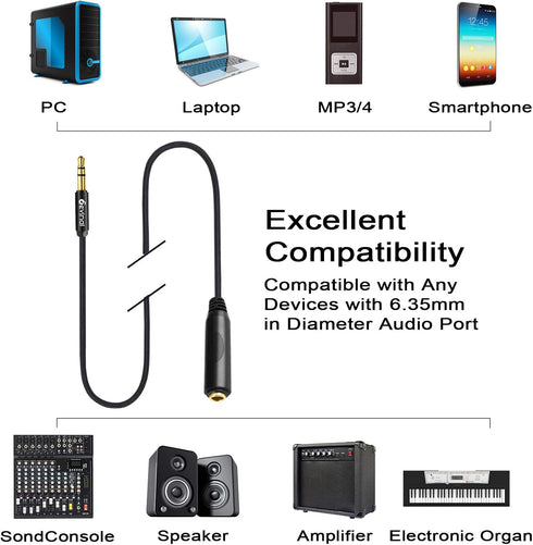 Devinal 1/4" Female to 3.5mm Cable, 6.35mm Female to 3.5mm (1/8" inch) Stereo Headphone Adapter, Quarter inch Female Jack to Mini-Jack TRS Male Pl...