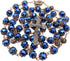 Nazareth Store Men Deep Blue Crystallized Beads Rosary Handmade Prayer Necklace Holy Soil Medal and Cross Crucifix...