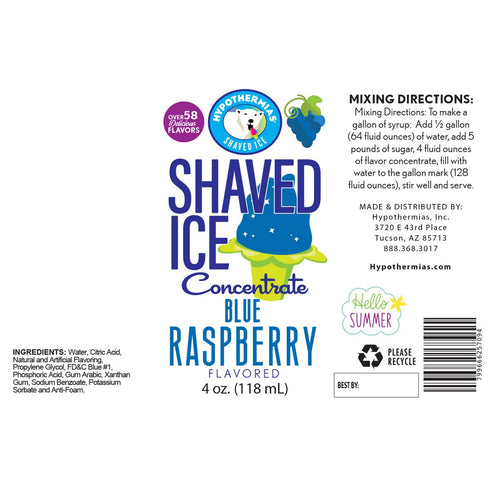 Hypothermias Shaved Ice and Snow Cone Syrup Unsweetened Flavor Concentrate - 4 Fl. Oz - Makes 1 Gallon of Syrup - Blue Raspberry - Must Add Filter...