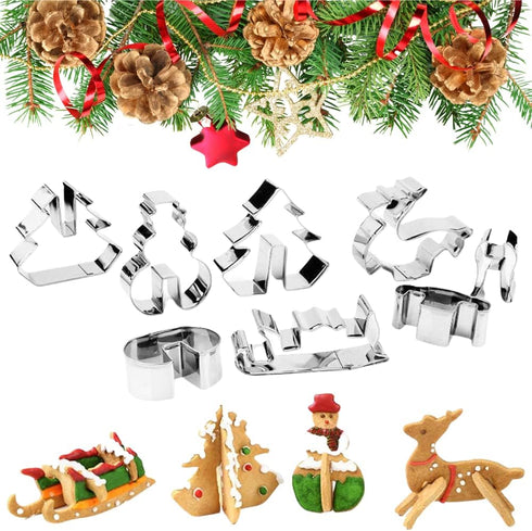 KAISHANE 3D Christmas Cookie Cutter 8 Piece Set Holiday Cookie Biscuit Cutter Set - Snowman Christmas Tree Reindeer and Sled for Kids Christmas Pa...
