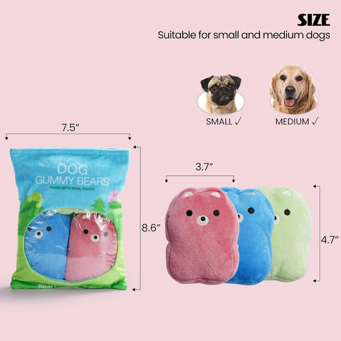 Nocciola Gummy Bear Dog Toys with a Bag, Plush Squeaky Dog Toy Set,Cute Stuffed Dog Chew Toys, for Small to Medium Dogs...