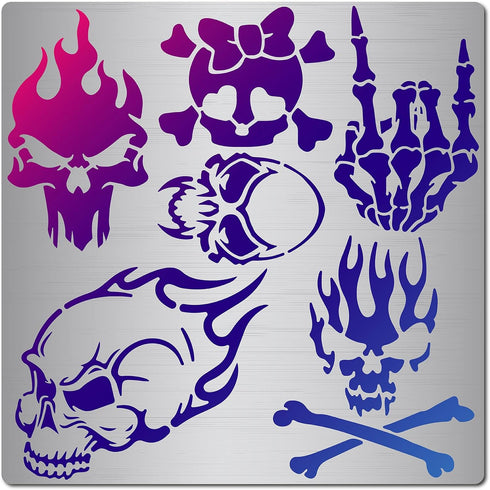GORGECRAFT 6.3 Inch Skull Metal Stencil Stainless Steel Painting Template Journal Tool for Painting Wood Burning Pyrography and Engraving Home DIY...