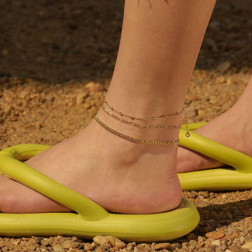 Gold Layered Cuba Figaro Chain Beads Anklets Dainty Gold Anklet for Women Teen Girls Cute Tiny Beads Ankle Bracelets Minimalist Summer Beach Foot ...