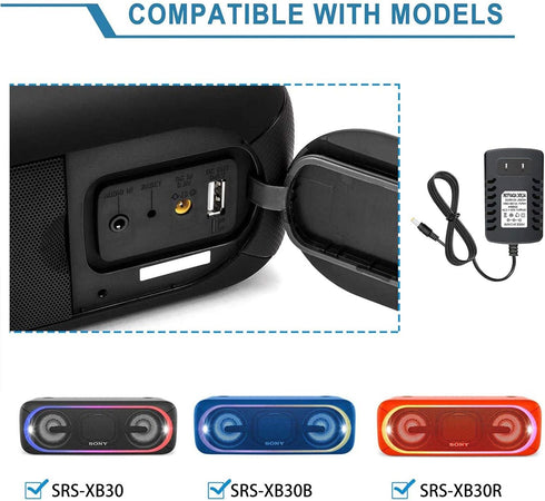 5V AC Charger Charging Cable Cord for Sony SRS-XB30 SRS-XB30B SRS-XB30R SRS-XB30L SRS-XB30G BLK-XB30 RDP-M5iP RDP-M7iP SRS-M55 SRS-A1 SRS-A3 SRS-A...