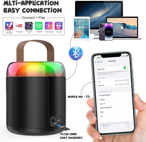 Mini Karaoke Machine for Kids Portable Bluetooth 5.3 Speaker Led Lights with 2 Wireless Microphones Karaoke Gifts for Girls Boys Audlt Birthday Ch...