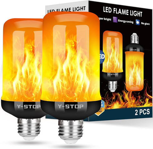 Y- STOP Upgraded LED Flame Light Bulbs, 4 Modes Flickering Light Bulb with Upside Down Effect, E26 Base Fire Bulb for Halloween, Christmas Decorat...