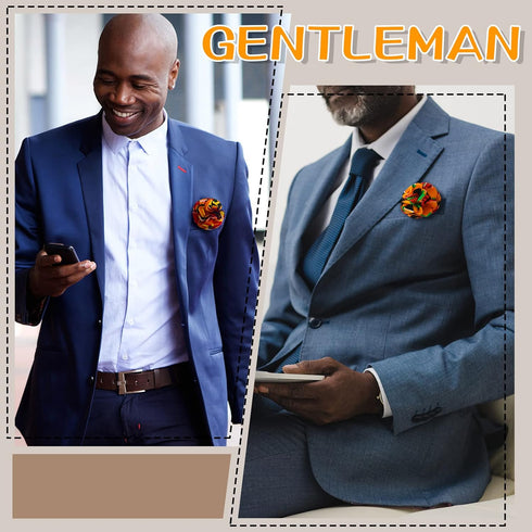 4 Pcs Men Kente Lapel Pin African Kente Print Handmade Flower Pin Suit Accessories Men for Formal Suits Shirt Clothes Gifts...