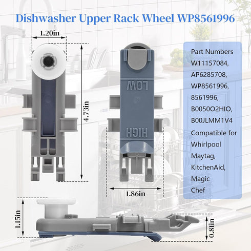 2PC WP8561996 8561996 Dishwasher Upper Rack Wheel Adjuster Compatible for Whirlpool Maytag, KitchenAid, Magic Chef Dishwashers Top Rack Parts W108...