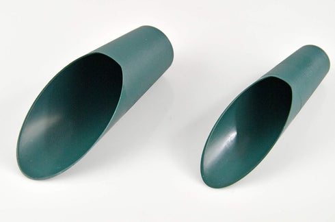 HOME-X Soil Scoops, Small Gardening Tools, Potting Scoopers, Bonsai Tool, Set of 2 Different Sizes – Green- 6 ½” x 2 ½ “ and 6 ¼ “ x 1 ¾ “...