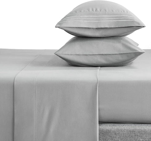 CozyLux King Pillowcase Set of 2 Luxury 1800 Series Double Brushed Microfiber Bed Pillow Cases Embroidered 2 Pack 20x40 inches, Light Grey/Gray Pi...