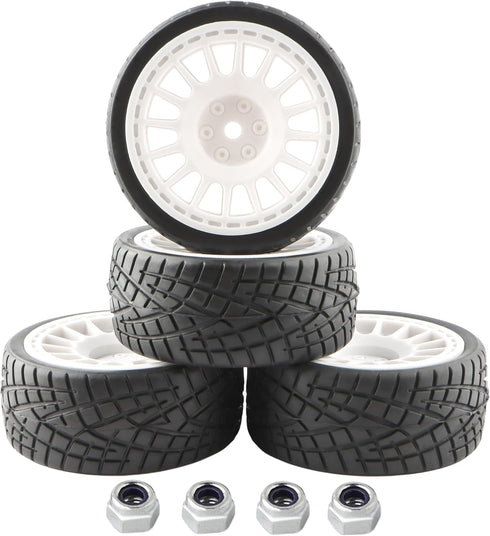4PCS 12mm Hub Wheels Tires Set 1:10 1:12 1:16 Off Road RC Cars Rubber Tires Set for HSP 94122 94123 94103 3850 3851 FW06 RC Cars(White)...