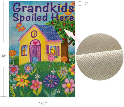 Grandkids Spoiled Here Garden Grandpa Grandma House Flag Burlap Double Sided Yard Outdoor Decoration 12.5 x 18 Inch...