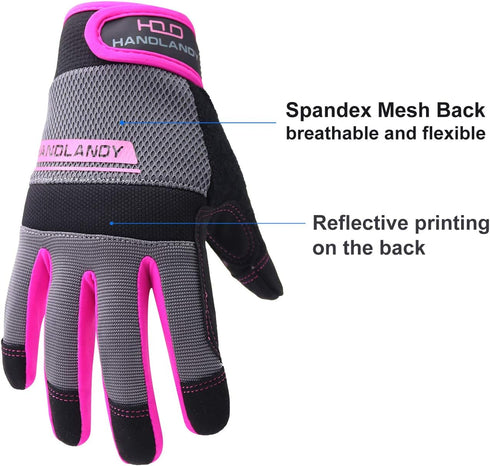 HLDD HANDLANDY Work Gloves Women, Safety Utility Work Gloves, MultiFunctional Mechanic Gardening Construction DIY Work Gloves with Touchscreen (XS...
