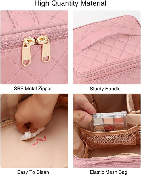 Relavel Makeup Bag, Large Makeup Bag Organizer, Travel Cosmetic Bag with Adjustable Dividers for Women, Washable Train Case with Makeup Brush Hold...