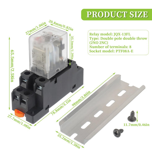 AC 12V Electromagnetic Power Relay HH52P JQX-13FL 62PL Coil 8 Pin 10A DPDT LED Indicator with Plug-in Terminal Socket and DIN Slotted aluminum Rai...