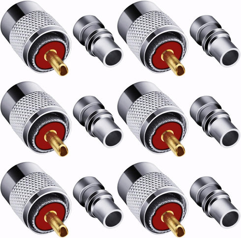 PL259 Coaxial Connectors 6 Pcs PL-259 UHF Male Solder Connector Plug with Reducer, Teflon Material 50ohm for RG59 RG8 RG8x LMR400 RG213 Coaxial Ca...
