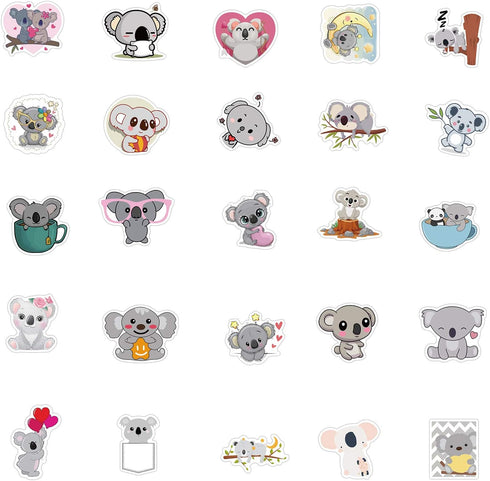 Koala Bear Stickers 50pcs - Cute Boy & Girl Stickers for Laptop, Water Bottle, Luggage, Snowboard, Bicycle, Skateboard - Waterproof Decals...