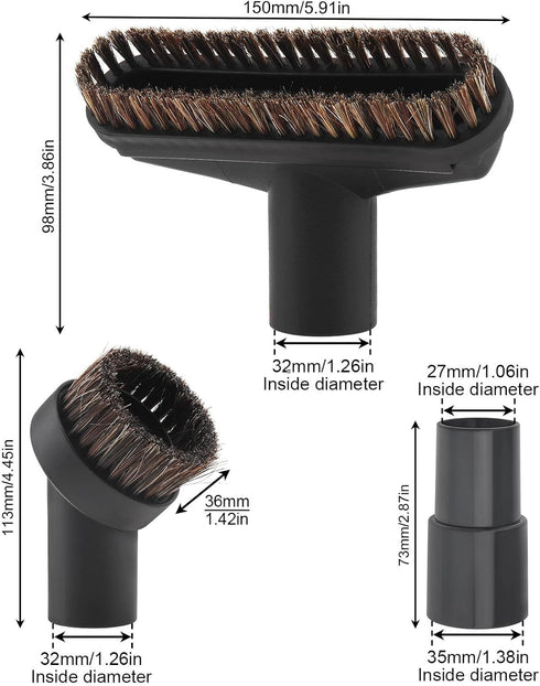 Vacuum Brushes 1.26inch Horse Hair Vacuum Attachment, 5.9inch Vacuum Floor Brushes Vacuum Cleaner Round Brushes with 1.06inch to 1.37inch Adapter,...