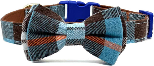 LYSA Dog Collar and Cat Collar,with Detachable Adjustable Bowtie,Gentlemanly style, British Style Plaid Bowtie-Quality PU Leather and Durable Poly...