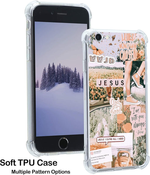 Christian Aesthetic Collage Case for iPhone 7/8/SE 2020, Christian Faith Positivity Motivational Jesus Graphic Case for Women Men, Unique Trendy S...