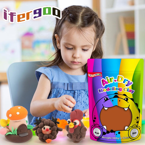 iFergoo Brown Air Dry Clay, DIY Creative Modeling Clay for Kids, Super Light Magic Clay for Kids Age 3-12, Safe & Non-Toxic, Molding Clay for Scul...