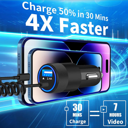 ?MFi Certified?iPhone Car Charger Fast Charging, Braveridge 4.8A Dual USB Power Cigarette Lighter Car Charger Adapter with 6FT Lightning Coiled Ca...