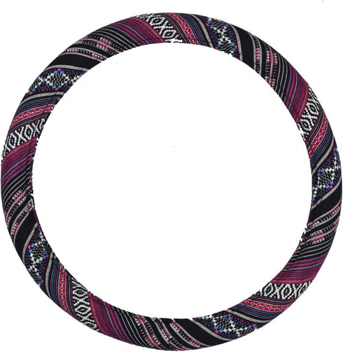 CAR PASS Boho Steering Wheel Cover, Ethnic Flax Cloth Universal Steering Wheel Cover,Anti-Slip Design,Most of Vehicles,Cars,SUV,Vans...