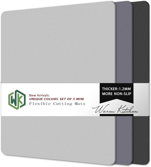 Plastic Cutting Boards for Kitchen, WK Small Flexible Cutting Board Set of 3, Non Slip Cutting Mats for Meat, BPA Free, Dishwasher Safe, Mini Size...