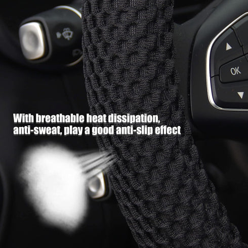 1 PC Car Breathable Stretch Elastic Steering Wheel Cover, Microfiber Breathable Ice Silk Protective Cover, Universal 14.5-15In Warm in Winter Cool...