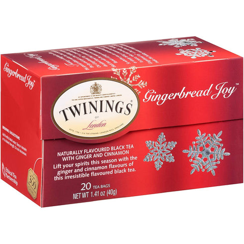 Twinings Gingerbread Joy Holiday Tea, Black Tea Naturally Flavored with Cinnamon and Ginger, Tea Bags Individually Wrapped, 20 Count Ea (Pack of 2...