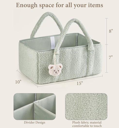 Dahey Baby Diaper Caddy Organizer with Bear, Nursery Storage Basket Gifts for Newborn Shower Essentials, Handle Portable Car Diaper Bag for Baby C...