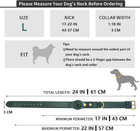 Apple AirTag Dog Collar, Premium Heavy Duty Soft Leather Air Tag Dog Collar Holder, Smart Anti-Loss Dog Collar with AirTag Holder, Dog Collar with...