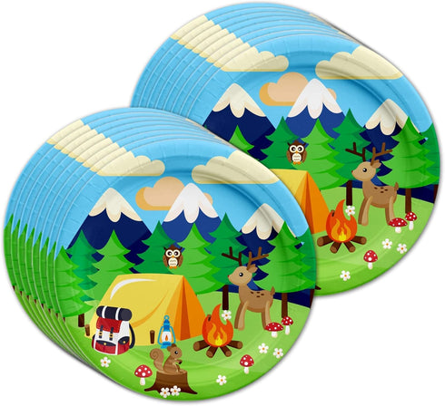 Camping Adventure Birthday Party Supplies Set Plates Napkins Cups Tableware Kit for 16...