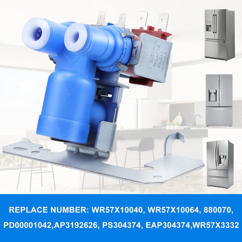 WR57X10032 Refrigerator Water Inlet Valve Dual solenoid by Romalon Fit for G.E Hot-point Refrigerator Replace WR57X10051 AP3672839 PS901314 AH304374 AP3192626