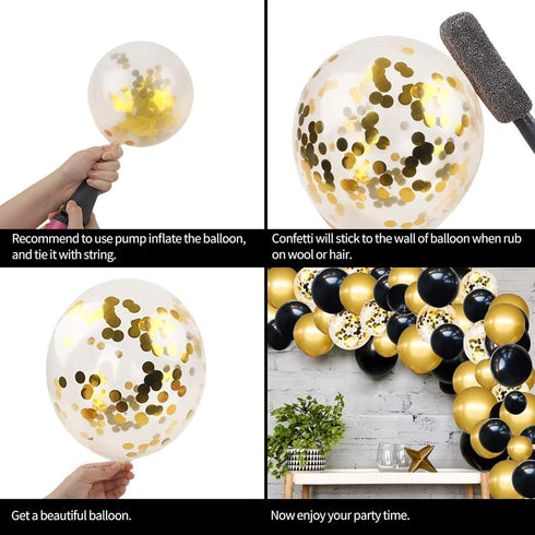 RUBFAC 110pcs Black and Gold Balloons Garland Arch Kit with Black Gold Confetti Balloons for Graduation Birthday Wedding Party Decorations...