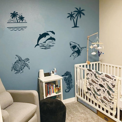 15 Pieces Ocean Stencils Reusable Sea Turtle Seahorse Templates Dolphin Octopus Stencils Summer Tropical Beach Stencils for Painting on Wood DIY C...
