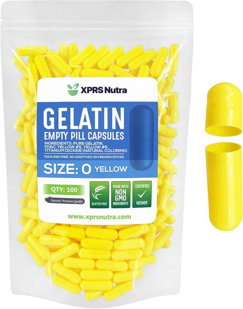 XPRS Nutra Size 0 Empty Capsules - 100 Count Empty Gelatin Capsules - Empty Pill Capsules - DIY Capsule Filling - Pure Bovine Pill Capsules Empty ...