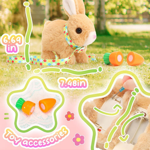 Tagitary Plush Toys Bunny Electronic Toy with Sounds,Wiggling Ears,Hopping,Twitching Mouth and Nose, Interactive Rabbit Toy for Kids with Leash,Ea...