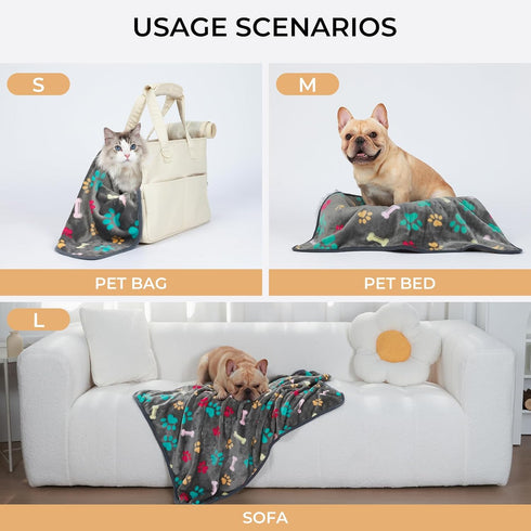 Luciphia 1 Pack 3 Blankets Fluffy Premium Fleece Pet Blanket Flannel Paw Printed Throw for Dog Cat(Small 23x16'', Grey/Brown/Blue)...