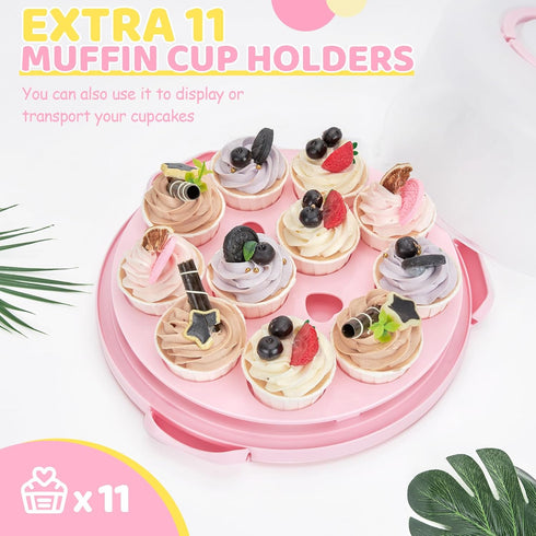 Ohuhu Cake Carrier, BPA-Free Cake Holder Storage Container Cupcake Carrier Keeper - Cake Stand with Lid 2 Handles Portable Round Two Sided Base fo...