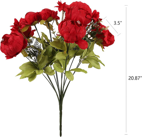 Duovlo Springs Flowers Artificial Silk Peony Bouquets Wedding Home Decoration,Pack of 1 (Spring Red)...
