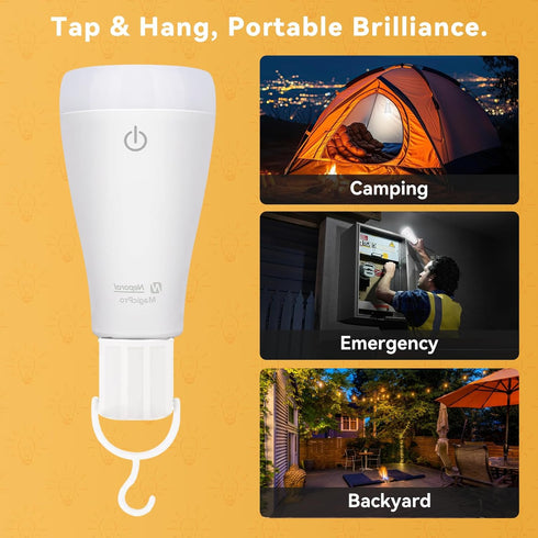 Neporal MagicPro Rechargeable Light Bulbs with Remote, USB + Socket Rechargeable, 1800mAh Large Battery Light Bulb, 3 Color Shift + Stepless Dimma...