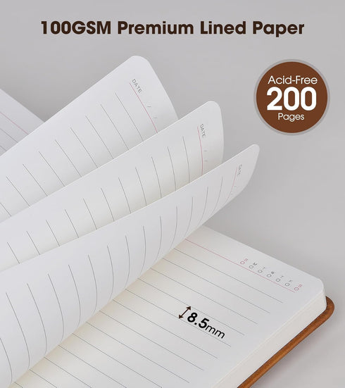 Brown A5 Lined Leather Journal Notebook for Men Women,5.9 X 8.4" Personalized Hardcover Journal with Pen,200 Pages 100 Gsm Thick Ruled Paper Daily...