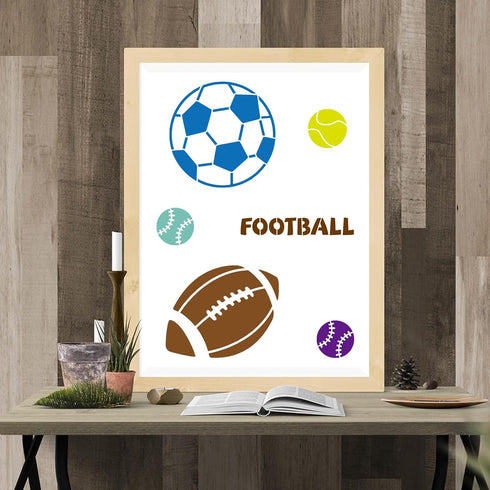 5pcs Sports Ball Stencils Sports Stencils BASEBALL TENNIS BASKETBALL SOCCER FOOTBALL VOLLEYBALL Reusable Template 11.8×11.8inch with Paint Brush D...