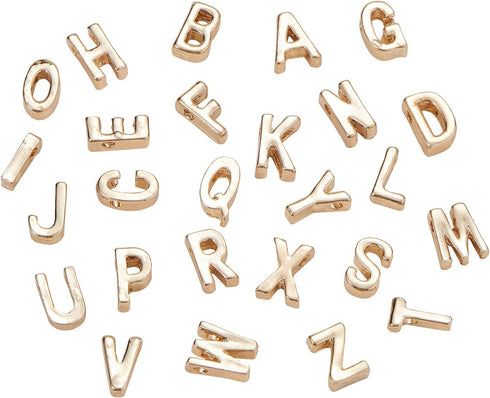 LiQunSweet 26 Pcs Golden Plated Metal Alloy Letter Loose Beads for Initial Necklace Bracelet Earrings Jewelry Making Decoration Craftings - 10x3mm...