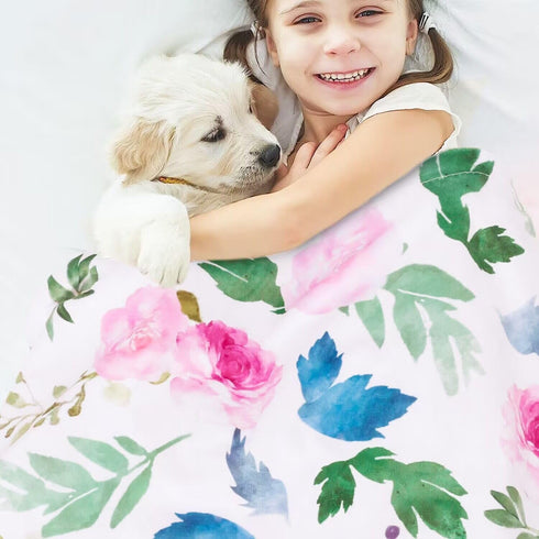 HOMRITAR Baby Blanket for Girls Super Soft Double Layer Minky with Dotted Backing, Receiving Blanket with Pink Floral Multicolor Printed Blanket 3...