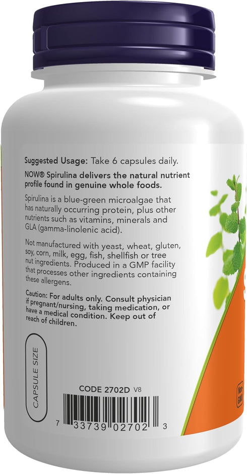 NOW Supplements, Natural Spirulina 500 mg with Beta-Carotene (Vitamin A) and Vitamin B-12, and naturally occurring Protein and GLA (Gamma Linoleni...