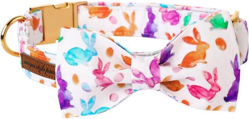 Unique style paws Easter Dog Collar, Holiday Bunny Eggs Dog Collar Bowtie, Pet Collar Bow for Small Medium Large Dogs...